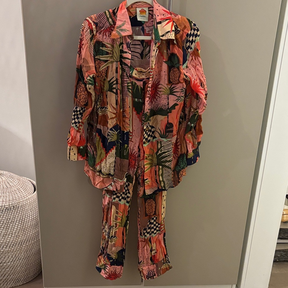 FARM Rio Multicolor Tropical Button Down and Pants Set